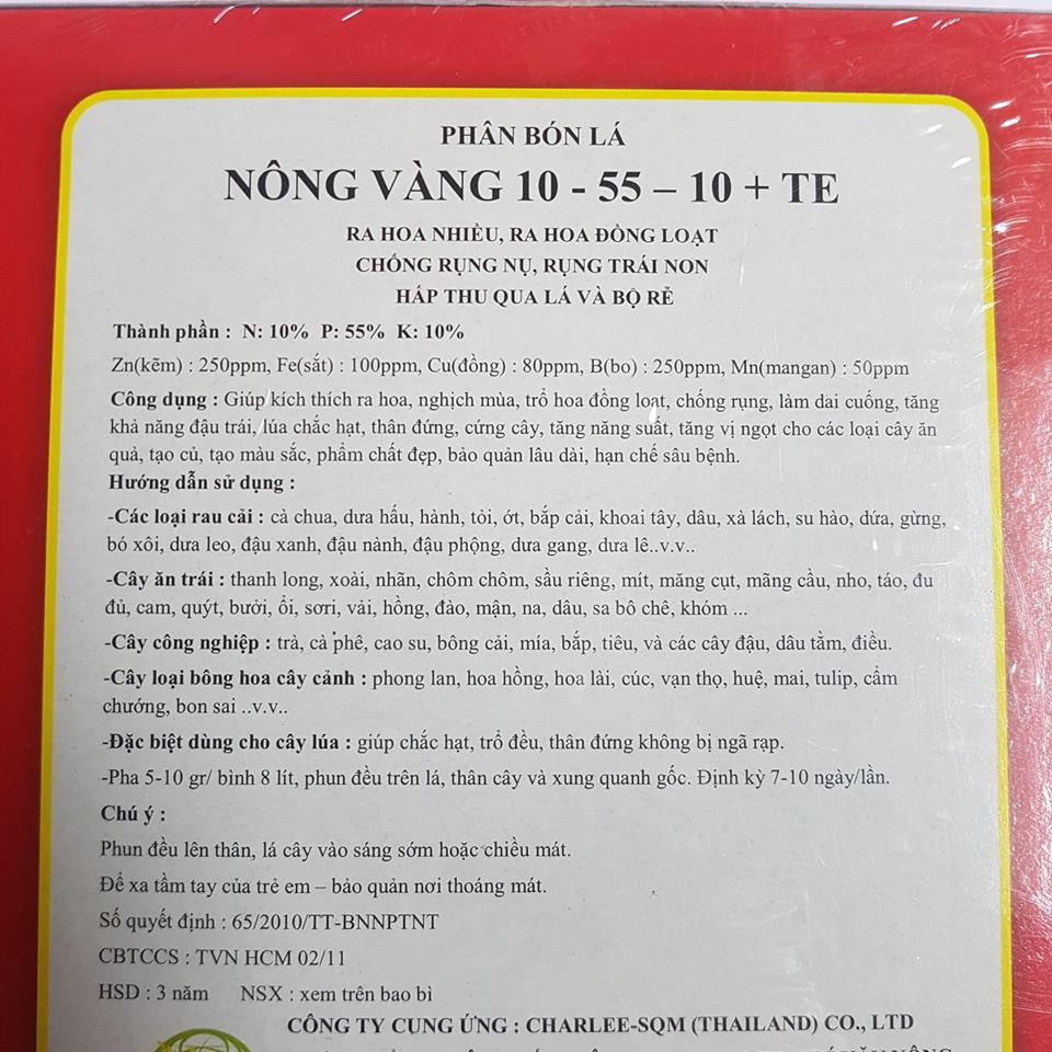 Phân bón lá Thái Lan Nông Vàng 10-55-10+TE 1kg, phan bon thai lan tot