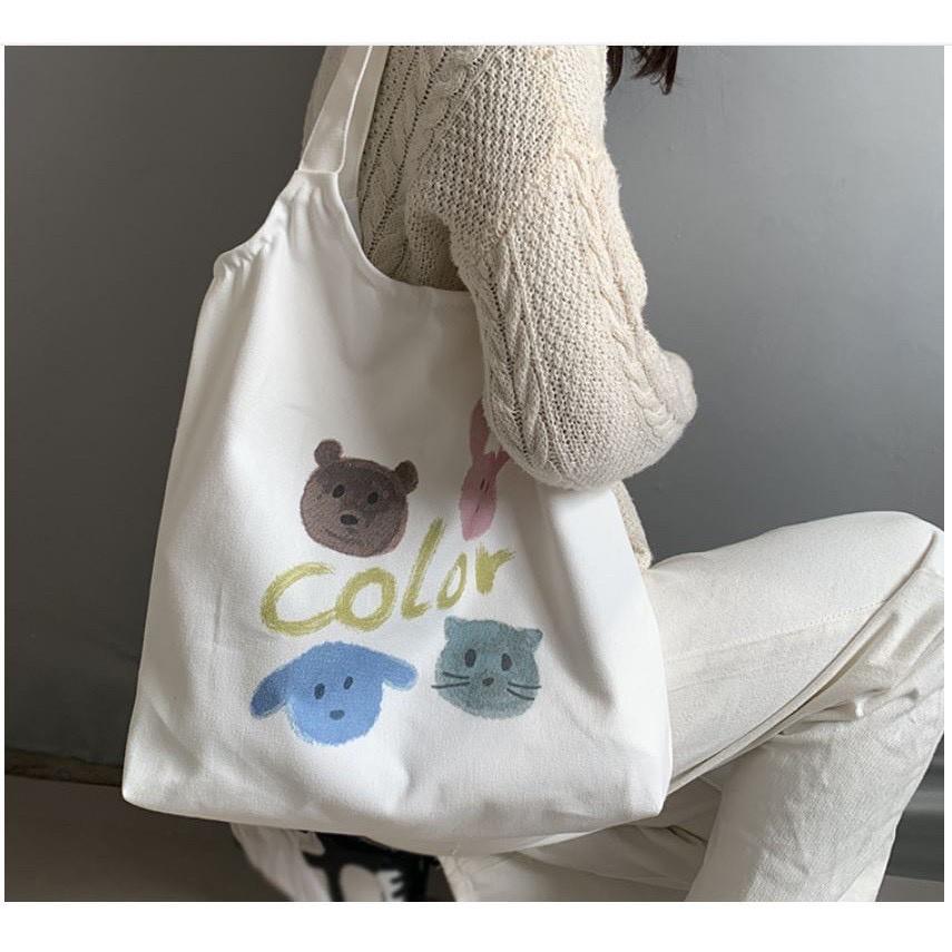 Túi vải Tote - Túi Vải Canvas - Túi Đeo vai Color họa tiết hình thú dễ thương siêu hot 2020