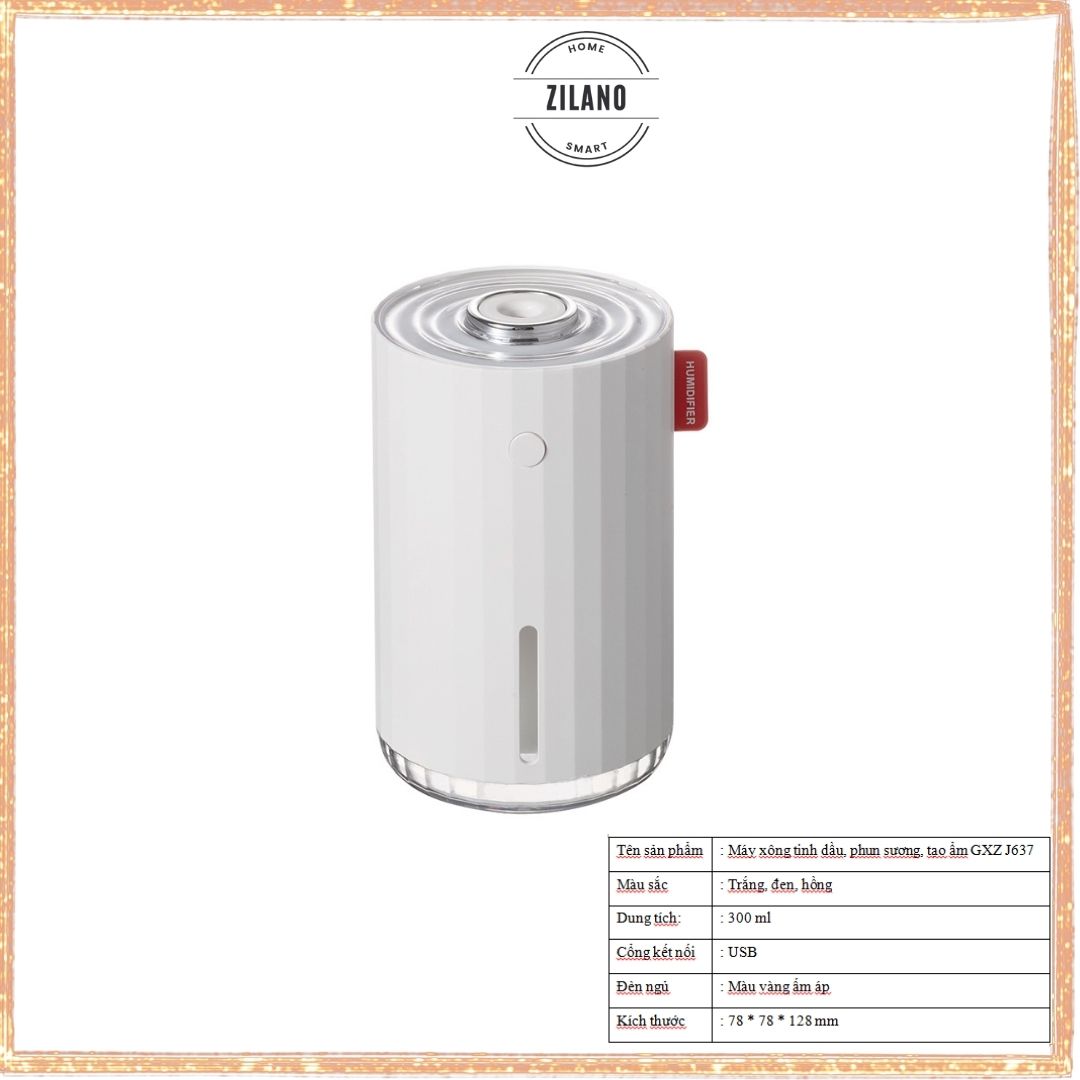 Máy xông tinh dầu phòng ngủ phun sương tạo ẩm có đèn Led thay đèn ngủ Zilano GXZ-J637 - Hàng chính hãng