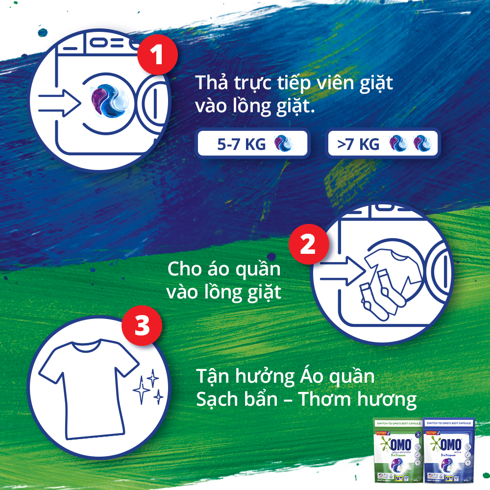 Túi viên giặt xả OMO tiện lợi công nghệ Anh Quốc