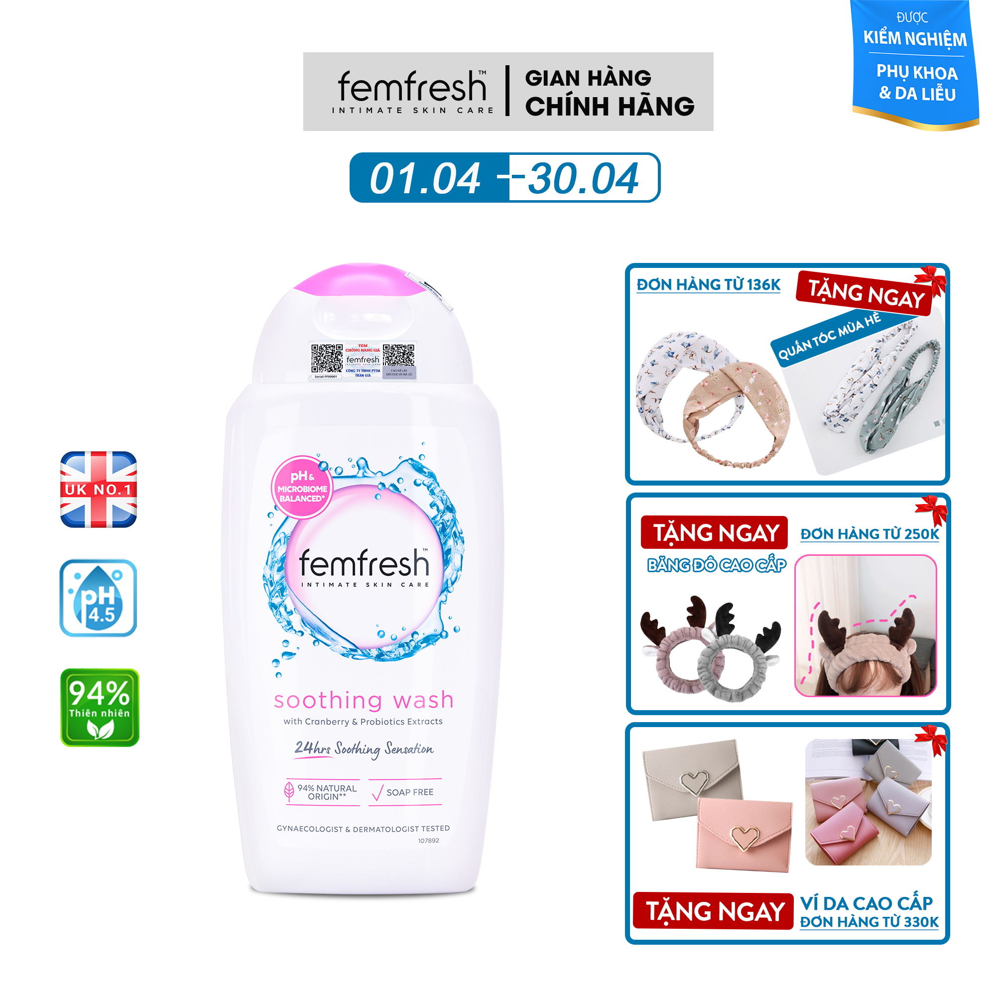 Dung Dịch Vệ Sinh Hỗ Trợ Ngừa Viêm Cho Vùng Kín Sạch, Thơm, Tươi Mới - Femfresh Soothing Wash 250ml