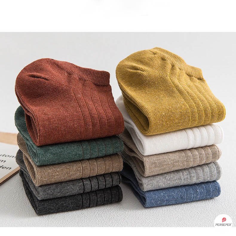 Combo 5 Tất vớ cổ ngắn len gân màu sắc vintage