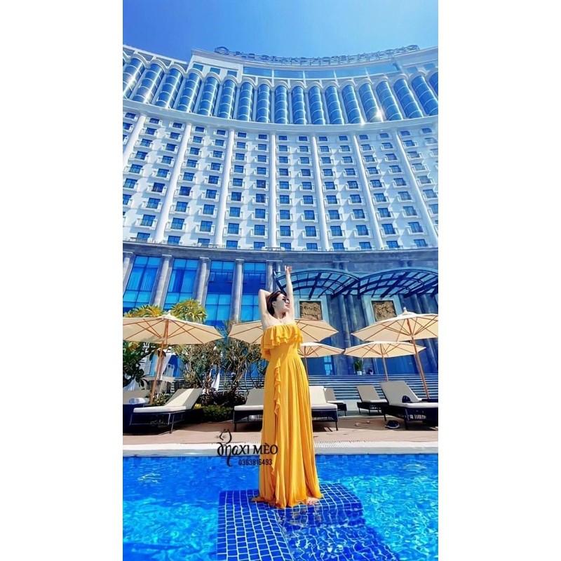 Đầm maxi bẹt vai bèo