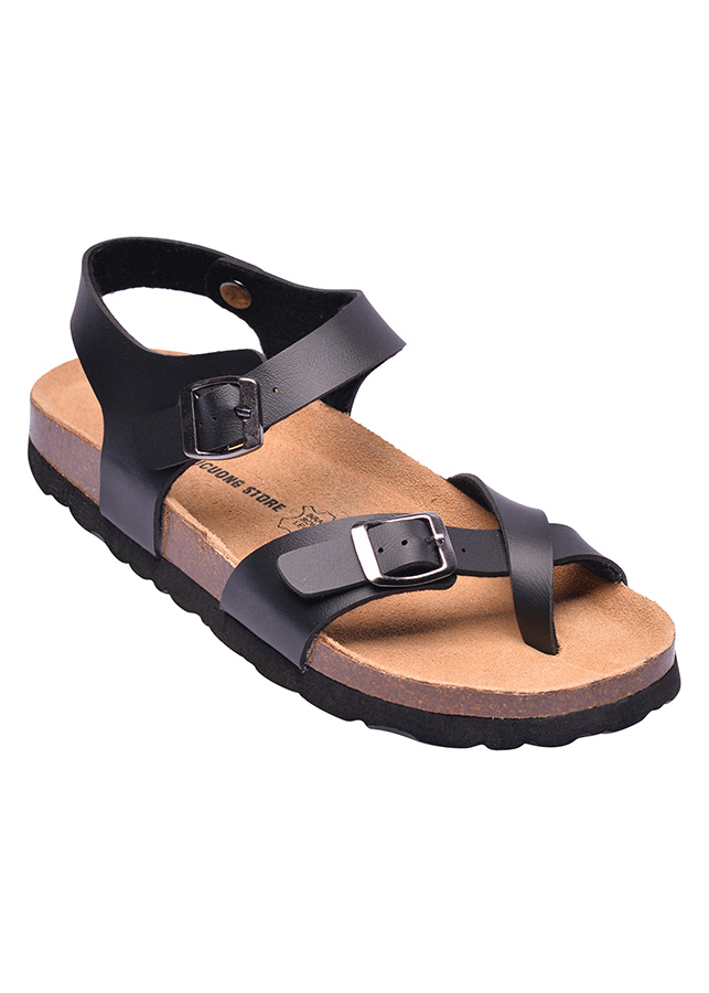 Giày Sandal Xỏ Ngón Da Pu Đen Đế Trấu HuuCuong