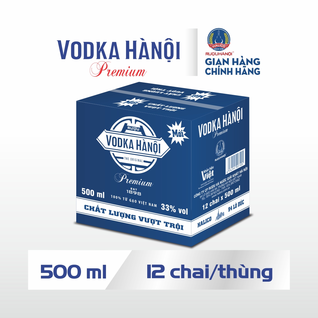 Rượu Vodka Hà Nội Premium HALICO nồng độ 33% chai 500ml không kèm hộp