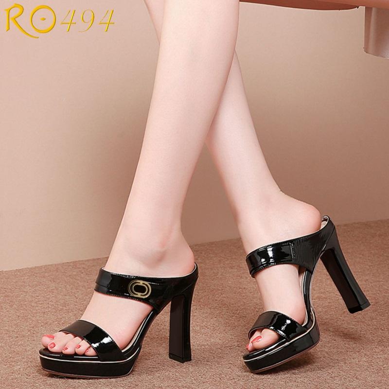 Giày cao gót nữ đẹp đế vuông 8 phân hàng hiệu rosata hai màu đen trắng ro494