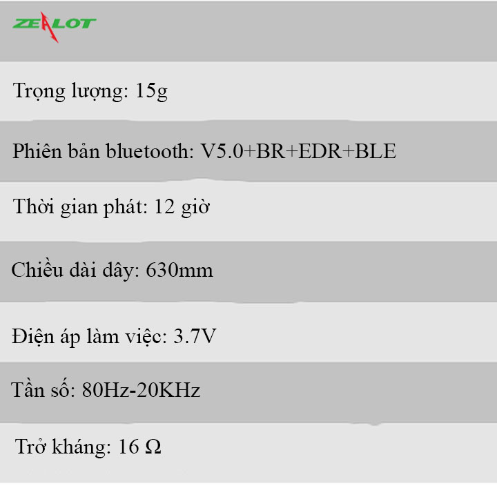 Tai nghe bluetooth Zealot không dây nhét tai phong cách thể thao hàng chính hãng