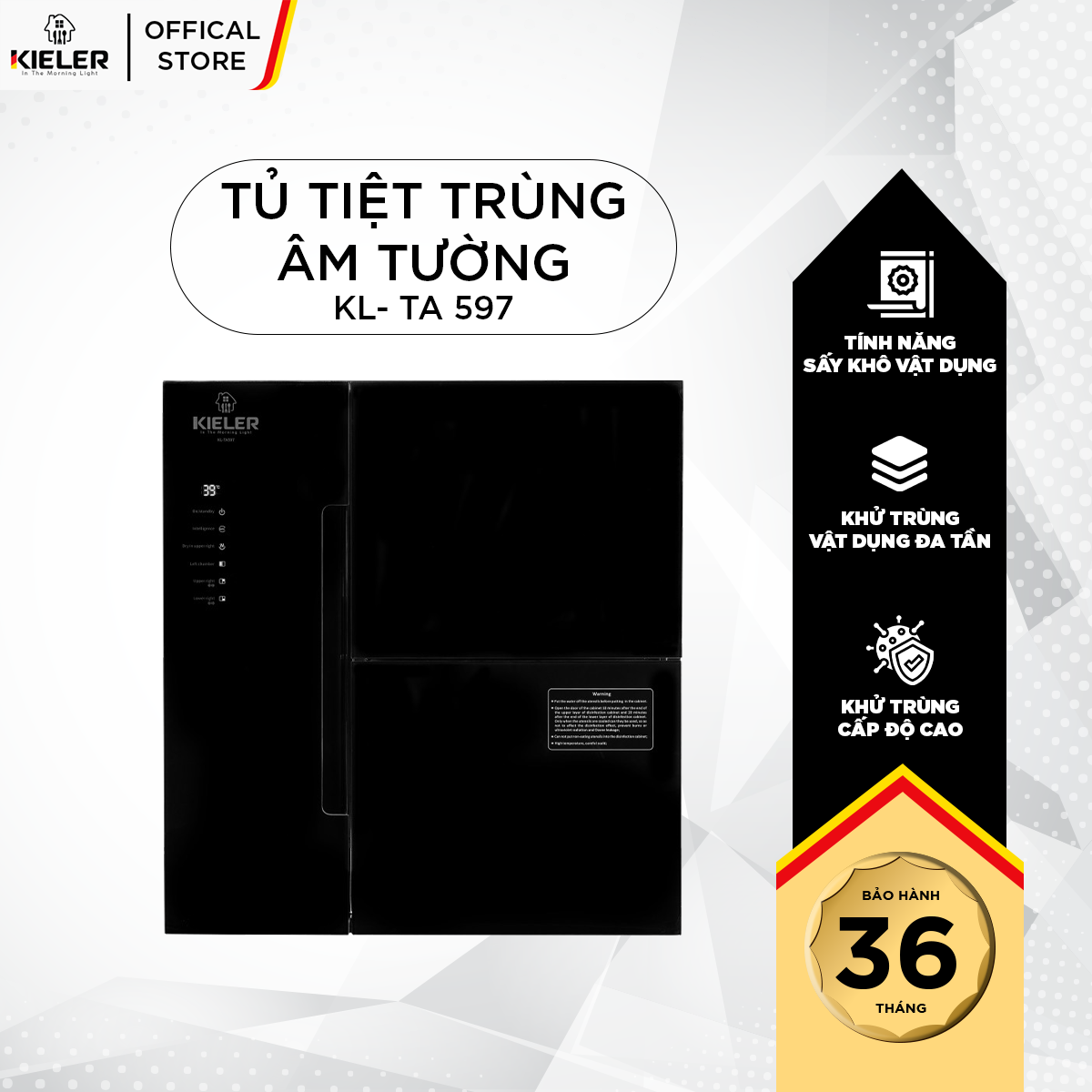 Tủ tiệt trùng âm tường Kieler KL-TA597 công nghệ khử trùng, làm sạch đồ dùng bếp bằng ozone và tia UV - Hàng Chính Hãng