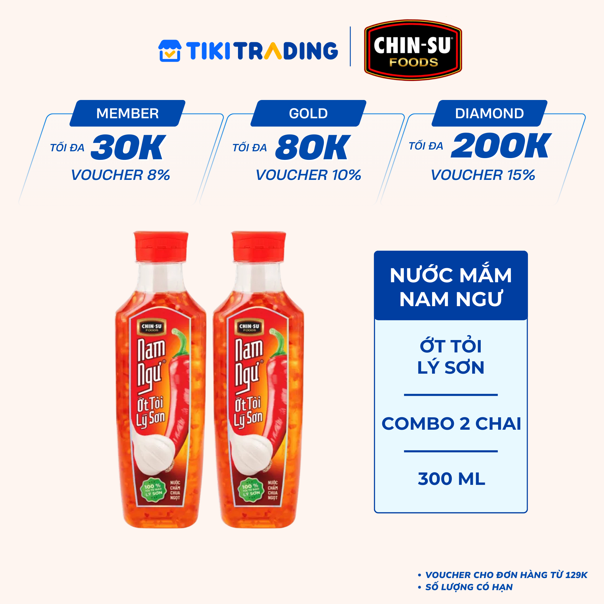Combo 2 Chai Nước mắm Nam Ngư ớt tỏi Lý Sơn 300ml