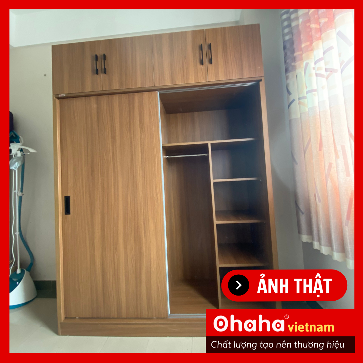 [Kèm Ảnh Thực Tế - Miễn phí vận chuyển &amp; Lắp đặt] TỦ QUẦN ÁO GỖ CÔNG NGHIỆP 2 CÁNH LÙA OHAHA NÂU WALNUT - CL001