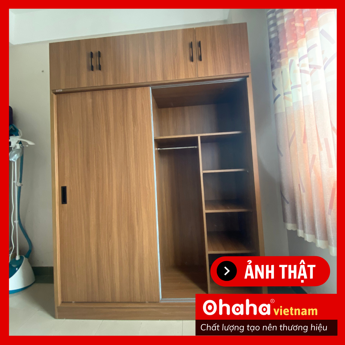 TỦ QUẦN ÁO GỖ CÔNG NGHIỆP 2 CÁNH LÙA OHAHA NÂU WALNUT - CL001