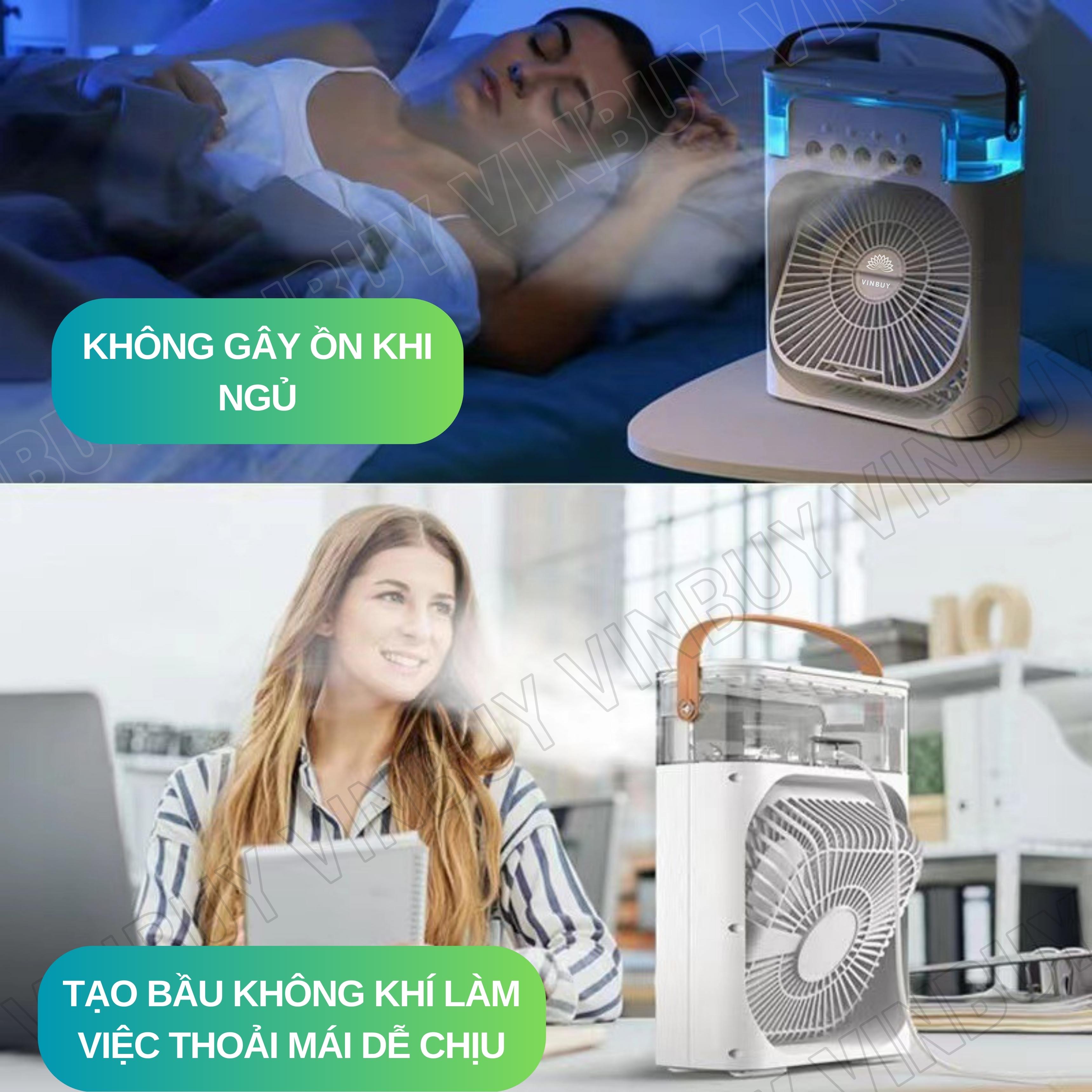 Quạt điều hòa mini hơi nước làm mát không khí nhỏ gọn để bàn, nhiều chế độ làm mát, có khay chứa đá, công suất lớn, có 05 đầu phun sương - Hàng chính hãng - VinBuy