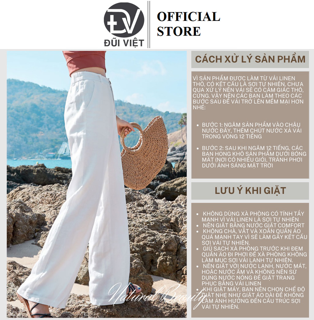 Quần suông nữ chất liệu linen thoáng mát, quần đi biển ĐŨI VIỆT QD07