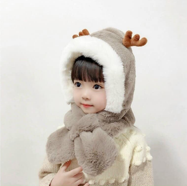 Mũ lông tuyết mẫu sừng hươu kèm khăn siêu mềm cute cho bé