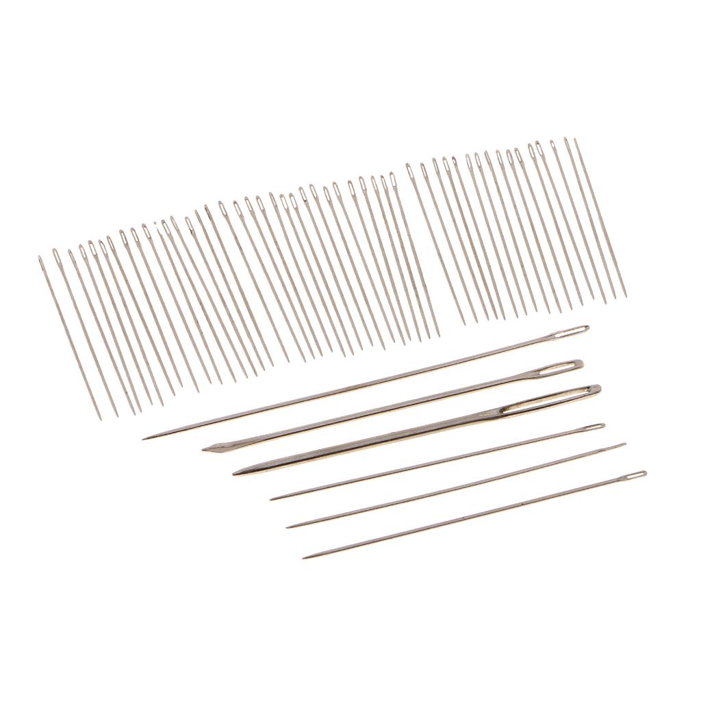 55pcs Steel Embroidery Needles Leather Needle Big Eye Needle for Sewing Tool