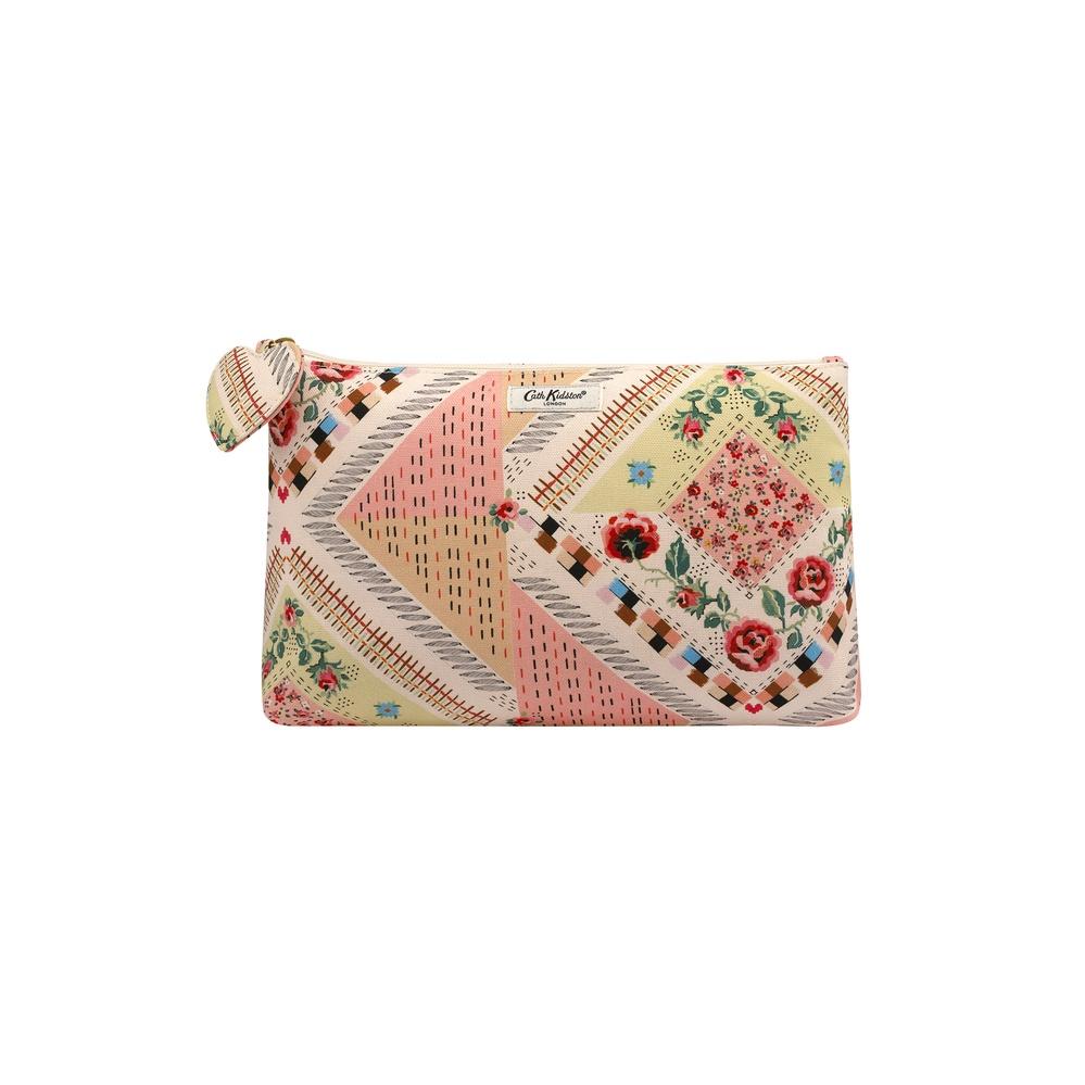 Cath Kidston - Túi đựng mỹ phẩm/Organic Cotton Zip Make Up Bag - Patchwork - Cream/Pink -1049640