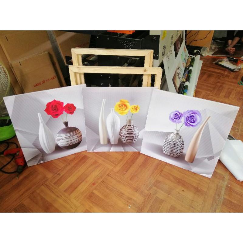 Bộ ba tranh treo tường, tranh canvas cao cấp ba bộ công xanh
