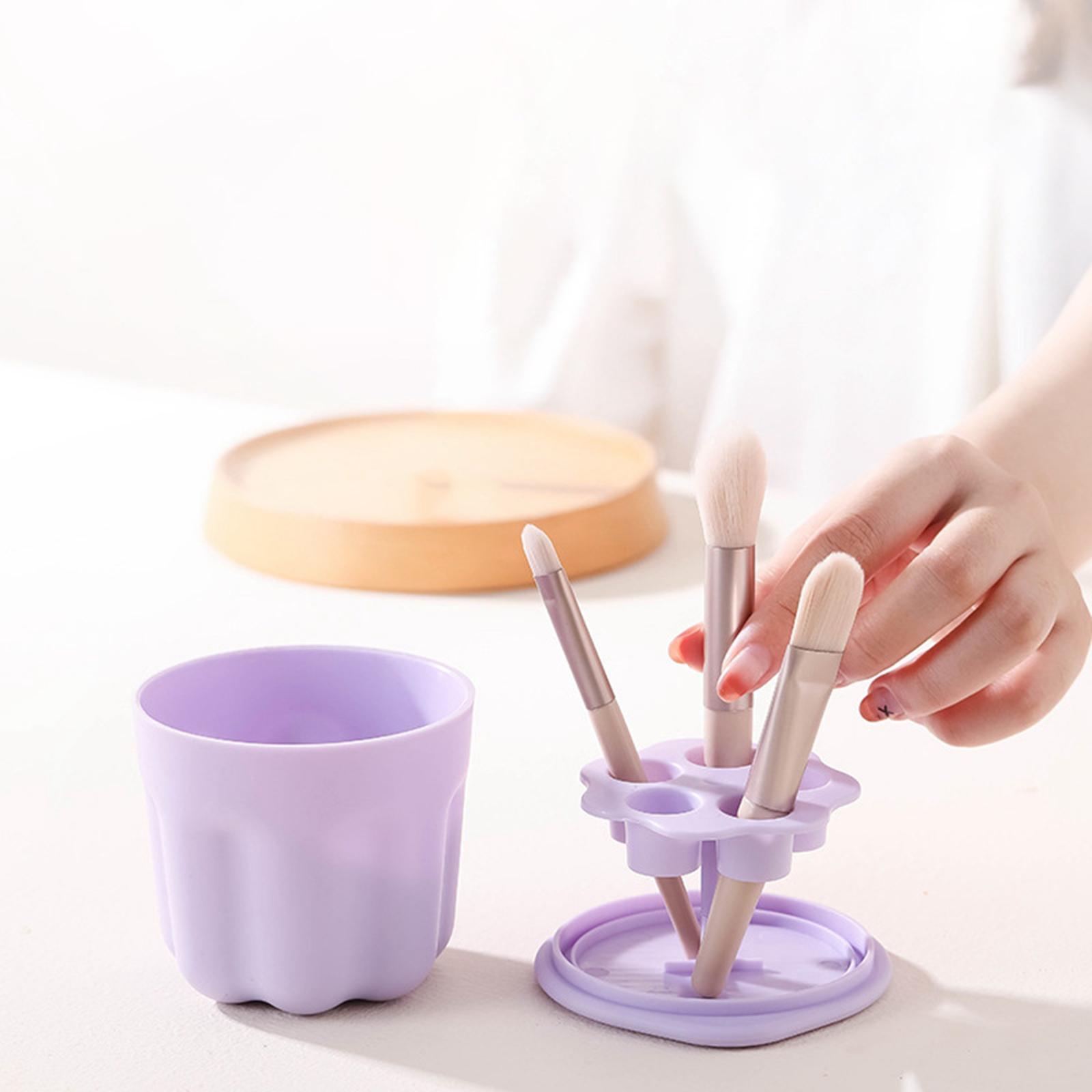 2 in 1 Makeup Brush Cleaning Tool, Cosmetic Brush Organizer Rack Easy Clean for Women Girls
