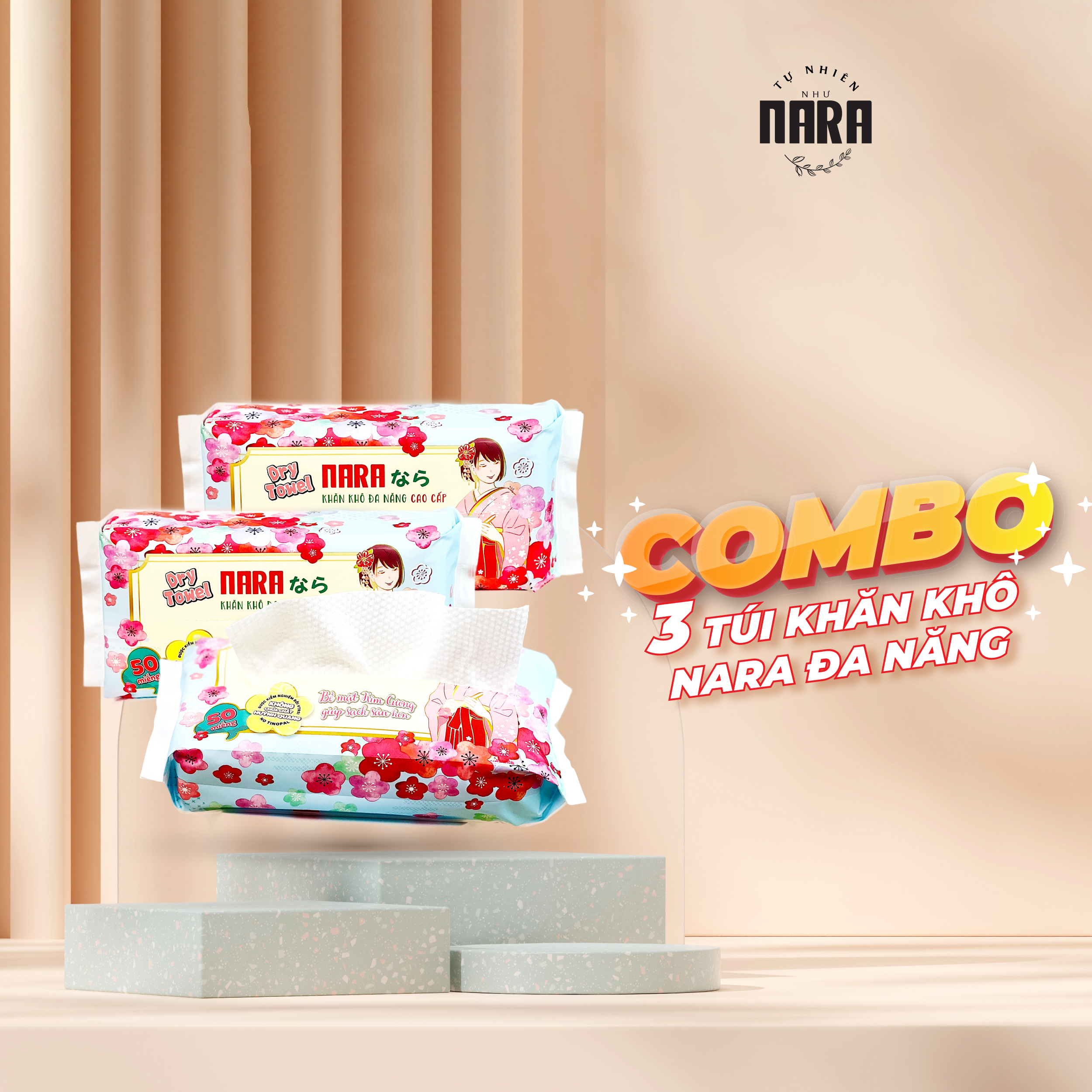 COMBO 3 khăn khô NARA 150 miếng