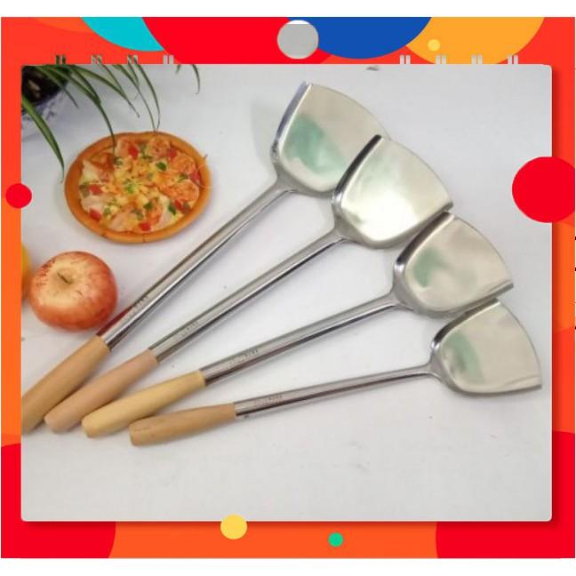Sạn Xào Inox Cán Gỗ dày dặn dùng để xào xốc các món á - được làm từ inox 304 đủ size
