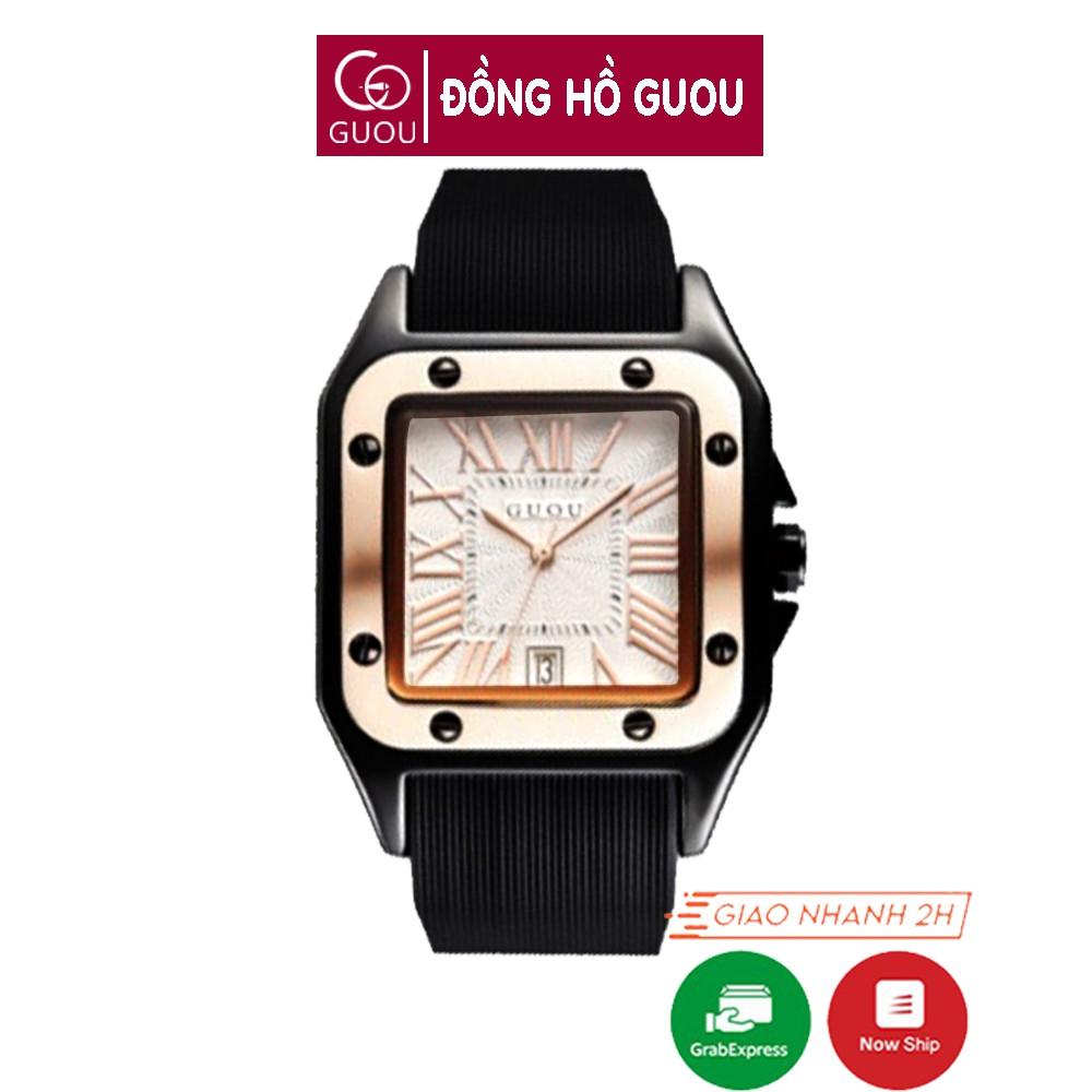 Đồng hồ nữ đeo tay dây cao su Guou mặt vuông chính hãng chống nước tuyệt đối 8154