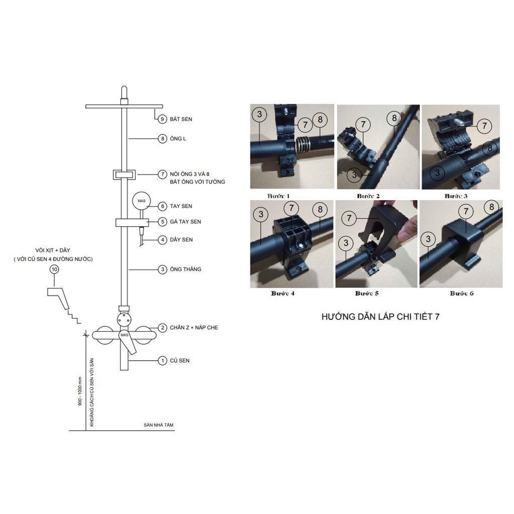 Vòi sen,Sen cây tắm đứng nóng lạnh màu đen 4 chức năng,củ sen đồng vàng