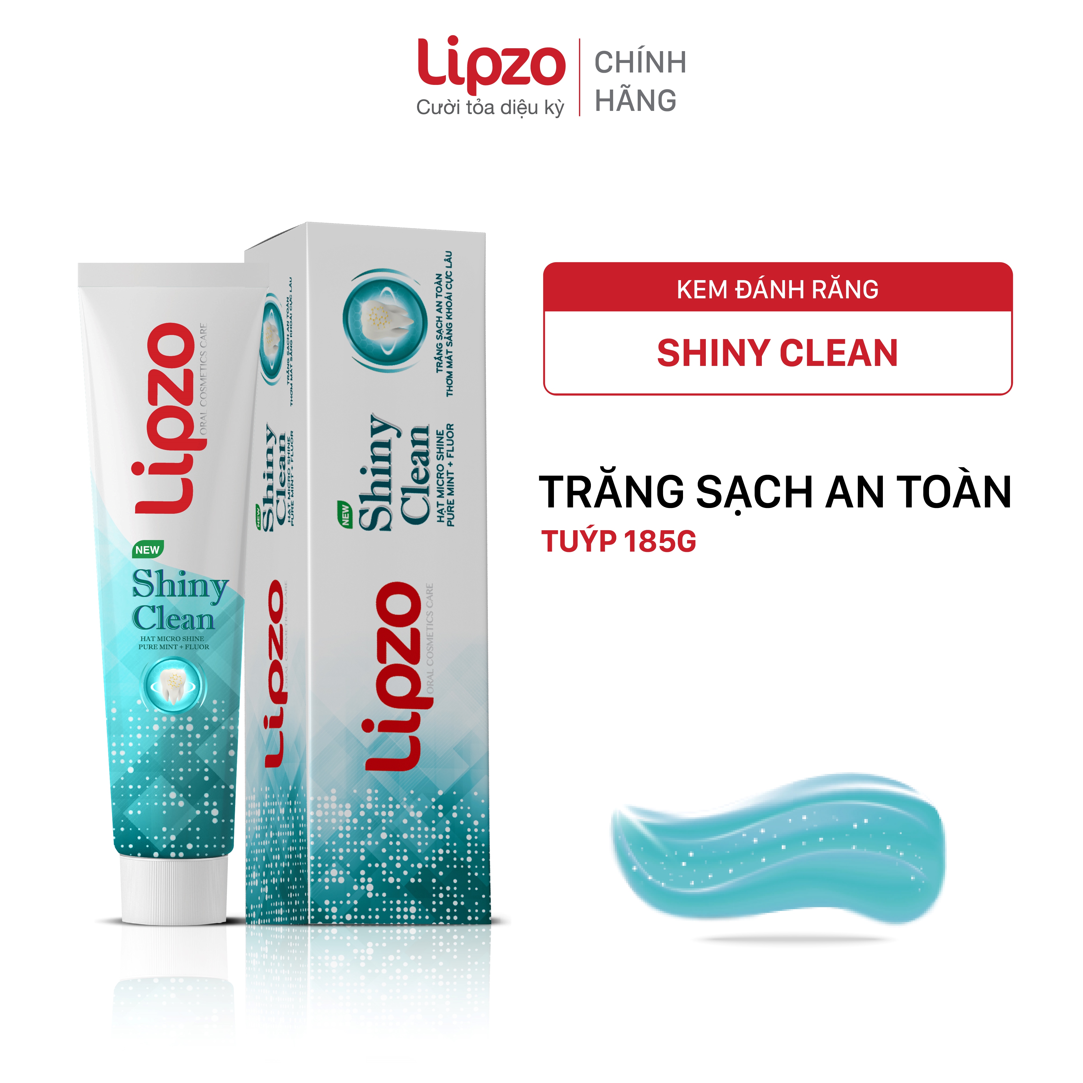 Kem Đánh Răng Lipzo Shiny Clean Vị The Mát Diệt Khuẩn 185g Khử Mùi, Không Bào Mòn Men Răng Từ Khoáng Chất Vỏ Sò
