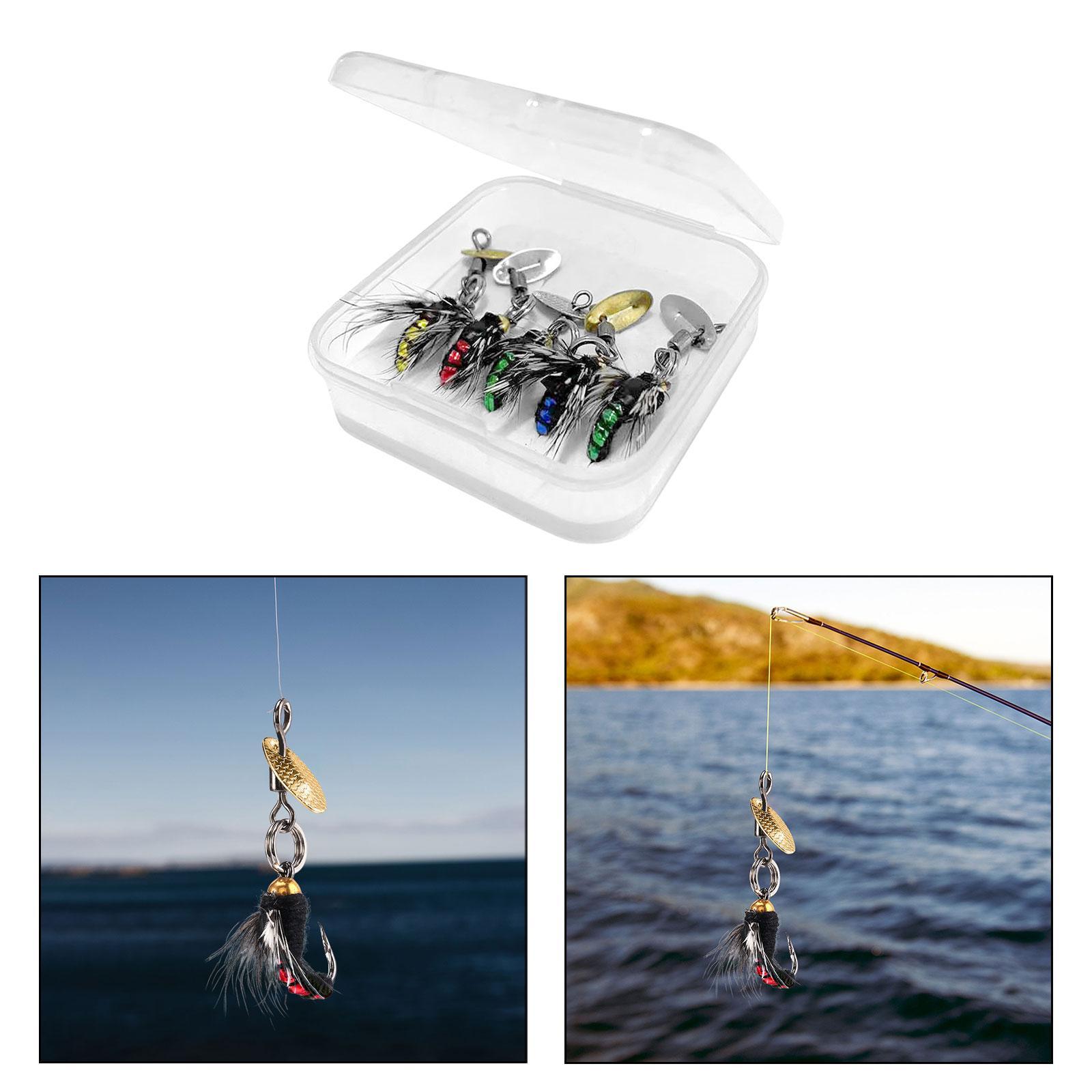 5Pcs Fly Fishing Lures, Fly , Fishing Tackle, Feathers with Fly Fishing Box, Sequins Fishhook Artificial Baits for Lakes Bass Fishing