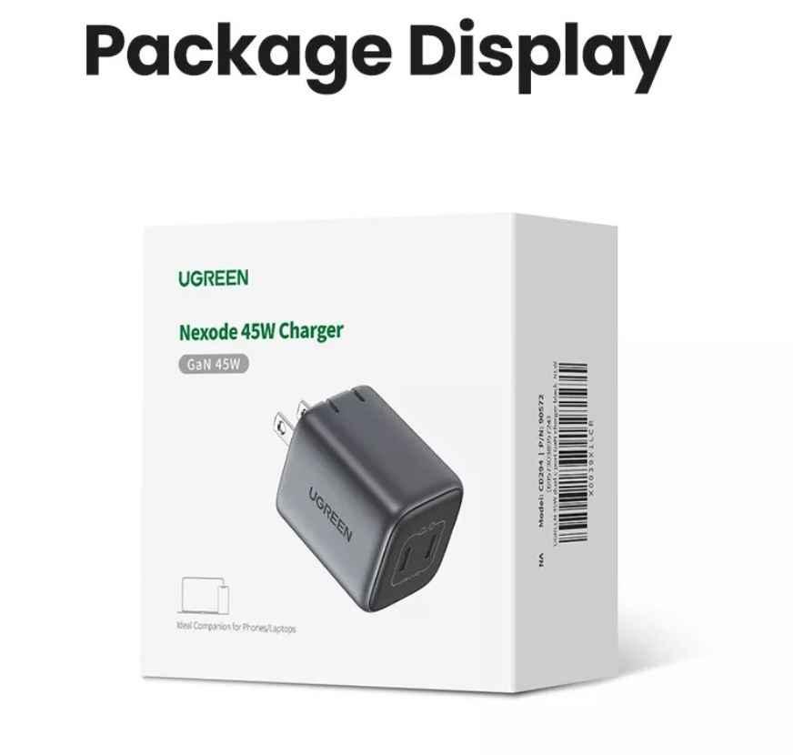 Ugreen UG15331CD294TK 45W Bộ sạc nhanh Nexode GaN 2 cổng USB Type-C PD3.0 Màu Trắng chuẩn cắm US foldable - HÀNG CHÍNH HÃNG