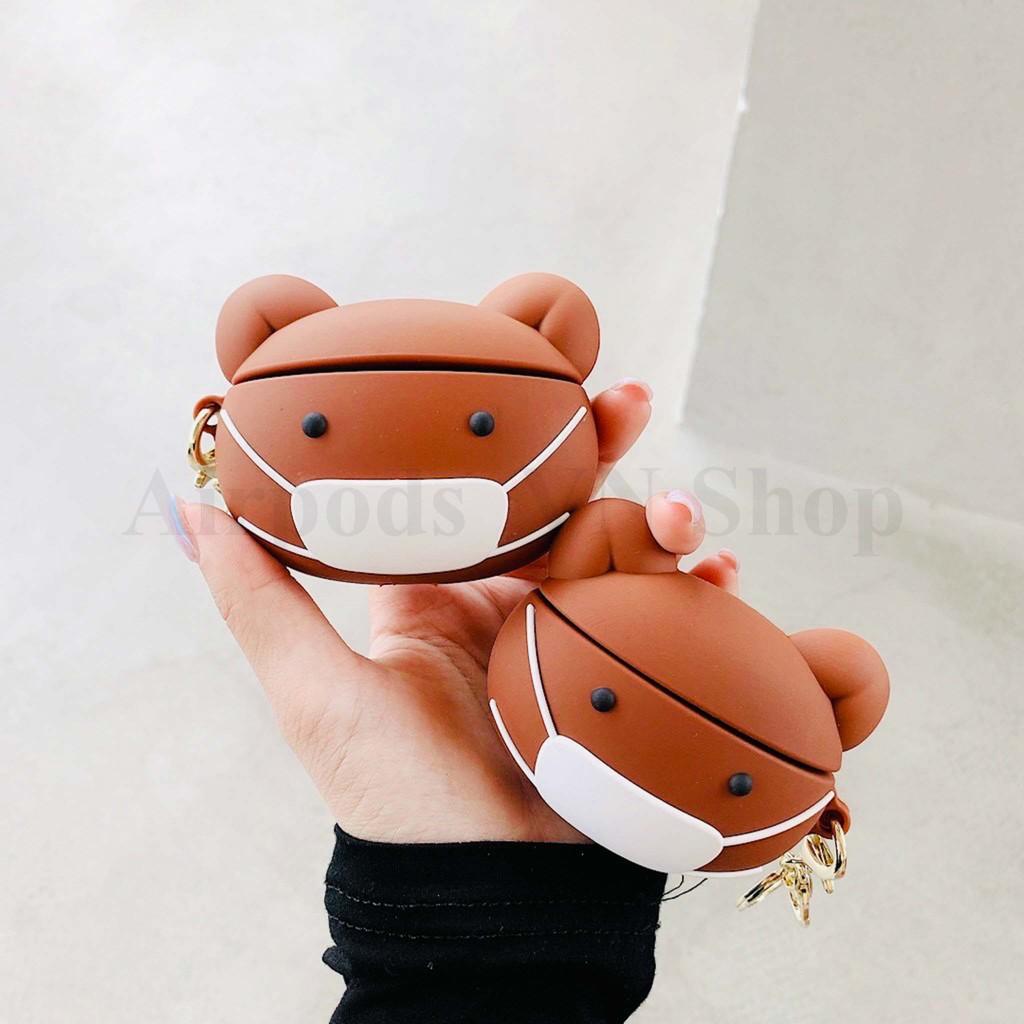 Bao Case Ốp dành cho Airpods Pro gấu nâu mang khẩu trang siêu cool silicon cao cấp