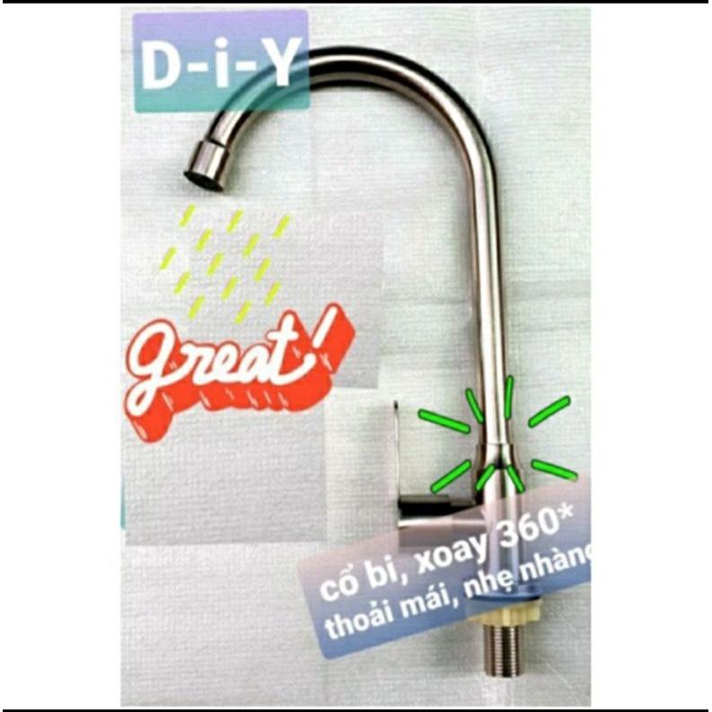 VÒI RỬA CHÉN INOX 304, CỔ BI, THÂN VÒI LỚN PHI 24mm