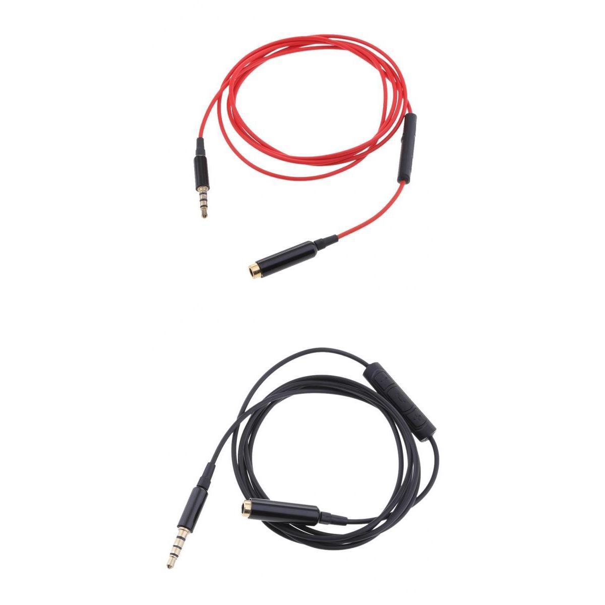 2Pieces 3.5mm Male to Female Stereo With Remote & Mic Audio Cable 1.2M