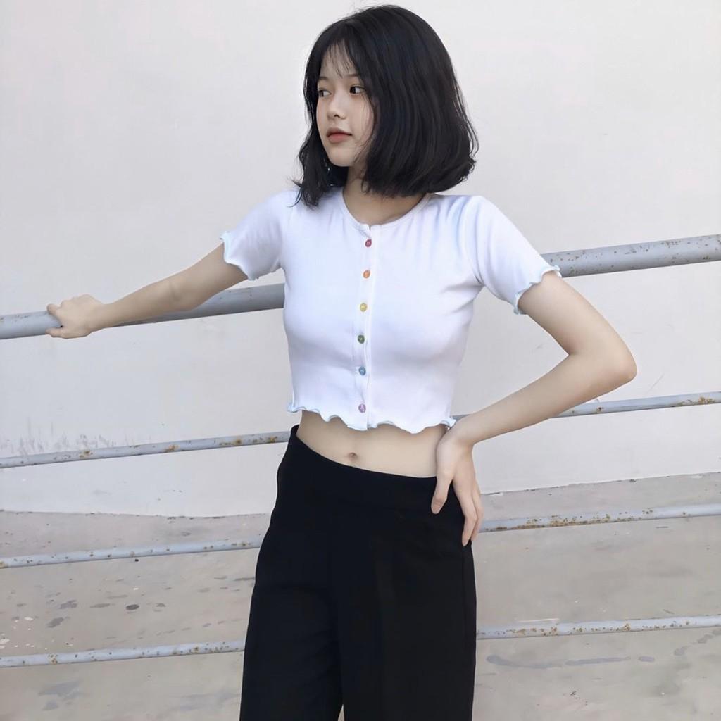 Áo Croptop Cúc Cầu Vồng 6 màu cực đẹp