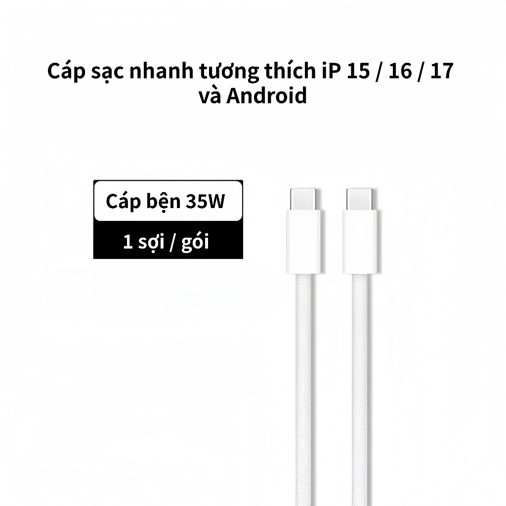 Bộ dây và củ sạc nhanh 35w type C dùng cho IP 17, 16, 15, Galaxy Note10 Plus, S20 Ultra và các dòng điện thoại dùng chung cổng Type C - Hàng nhập khẩu