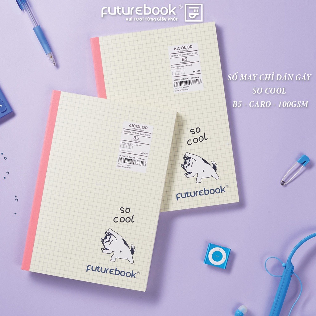 Sổ May Chỉ Dán Gáy So Cool B5- Caro- 100GSM. Phong cách Nhật Bản. VPP FUTUREBOOK. Giao mẫu ngẫu nhiên. - 80