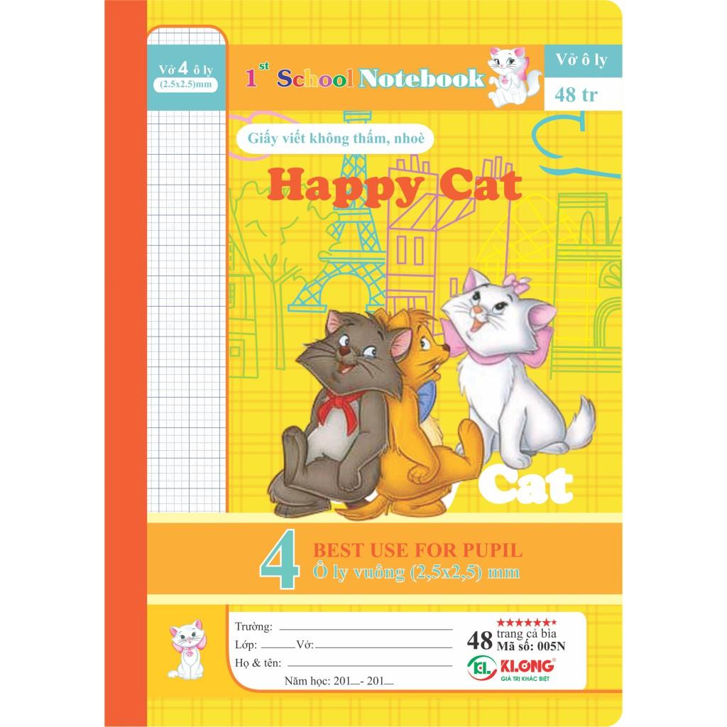 Vở 4 ô ly (2.5x2.5) 48tr 100/95 Happy Cat; MS: 005