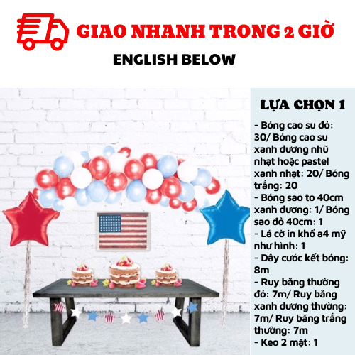 Bộ bóng trang trí ngày Quốc Khánh Mỹ - 4 of July combo qkm11