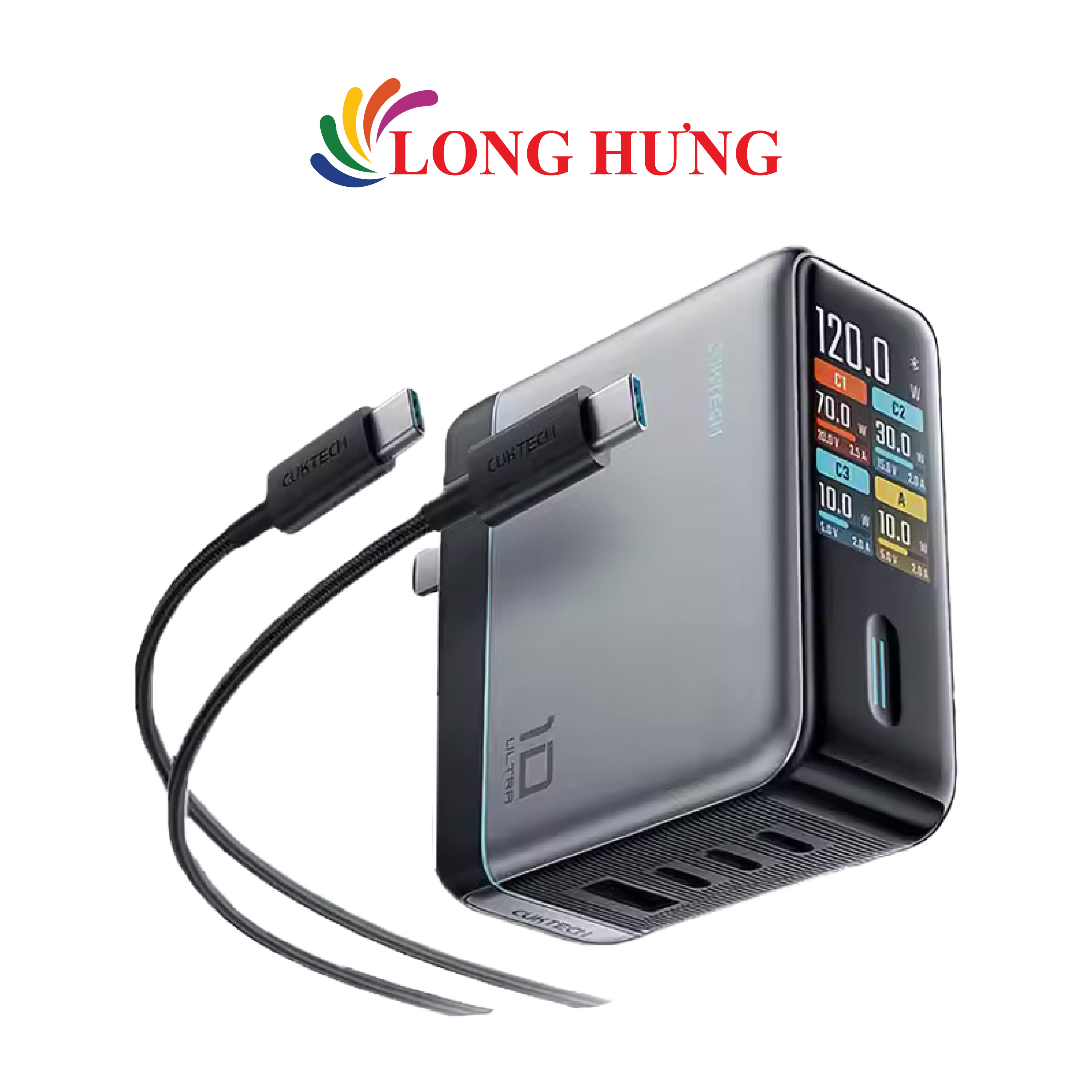 Cốc sạc Cuktech 10 GaN Ultra 1USB 3Type-C 120W AD1204U - Hàng chính hãng