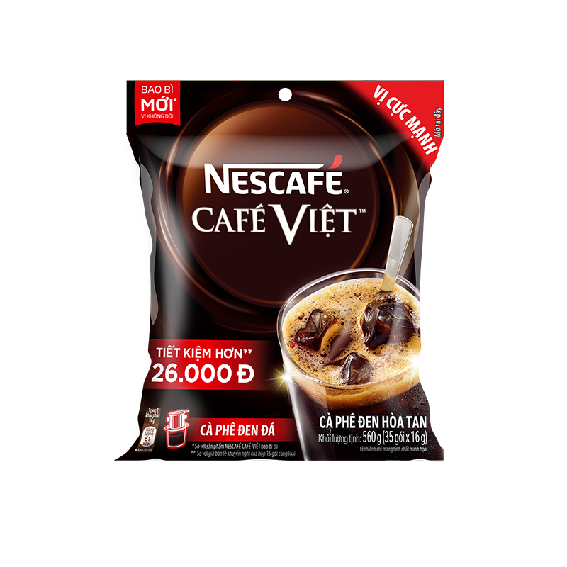 Combo 3 Bịch Cà phê đen hòa tan NESCAFÉ CAFÉ VIỆT (Túi 35 gói x 16g)