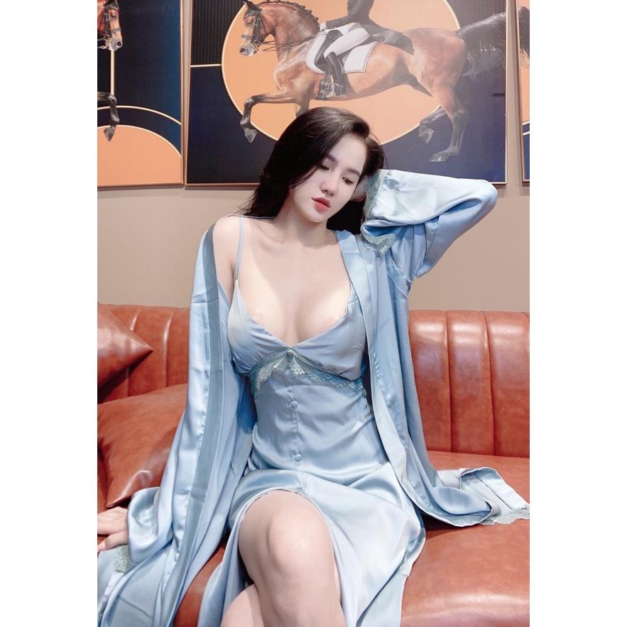 Set đầm ngủ nữ dáng dài 2 dây Sexy lụa latin Siêu Mát 6 màu DD201