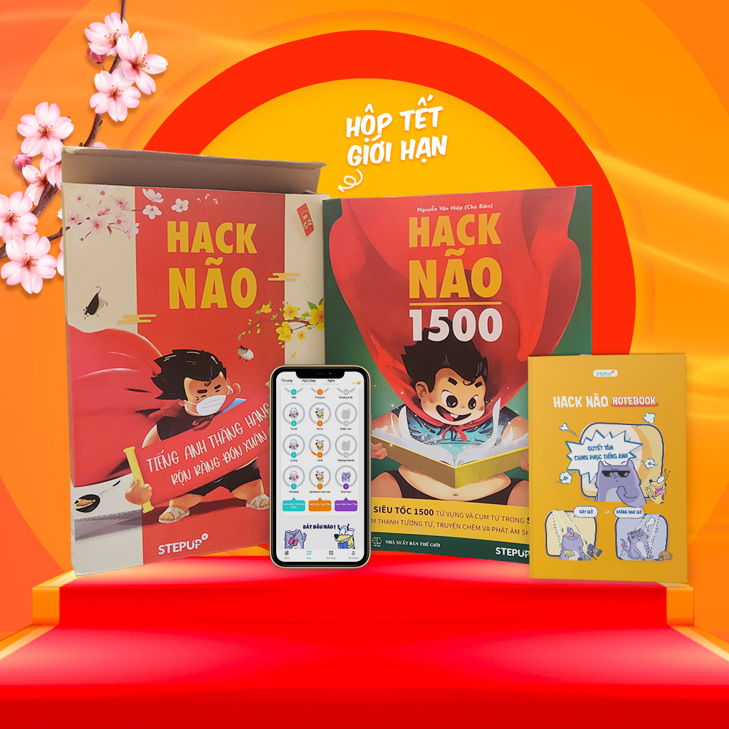 [Hộp sách Tết 2021 - Phiên bản giới hạn] Hack Não 1500 + Sổ tay Hack Não Notebook (Tặng App Hack Não Pro học phát âm miễn phí)