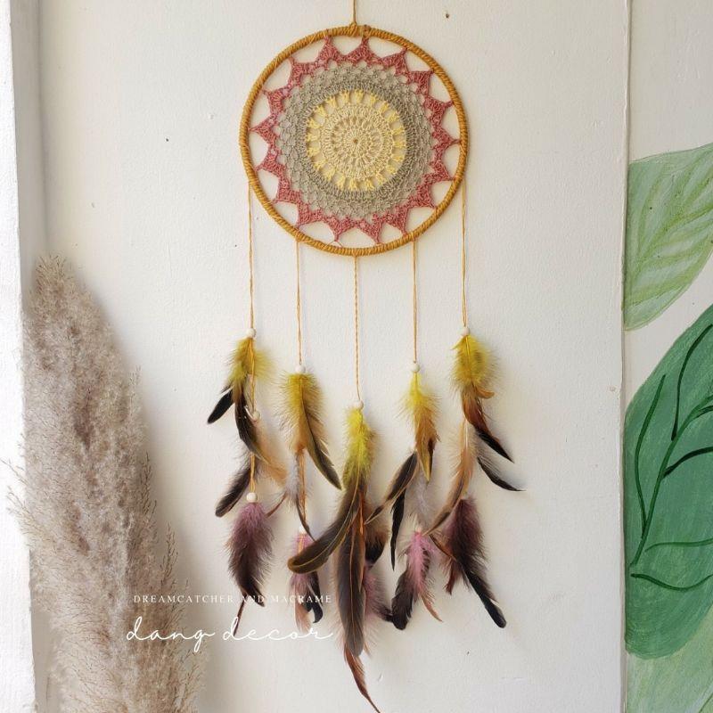 Set dreamcatcher trang trí nhà cửa tông màu hồng đất pastel phong cách vintage