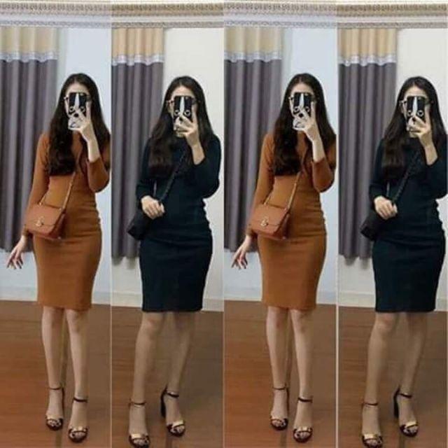 Đầm tay dài thun gân