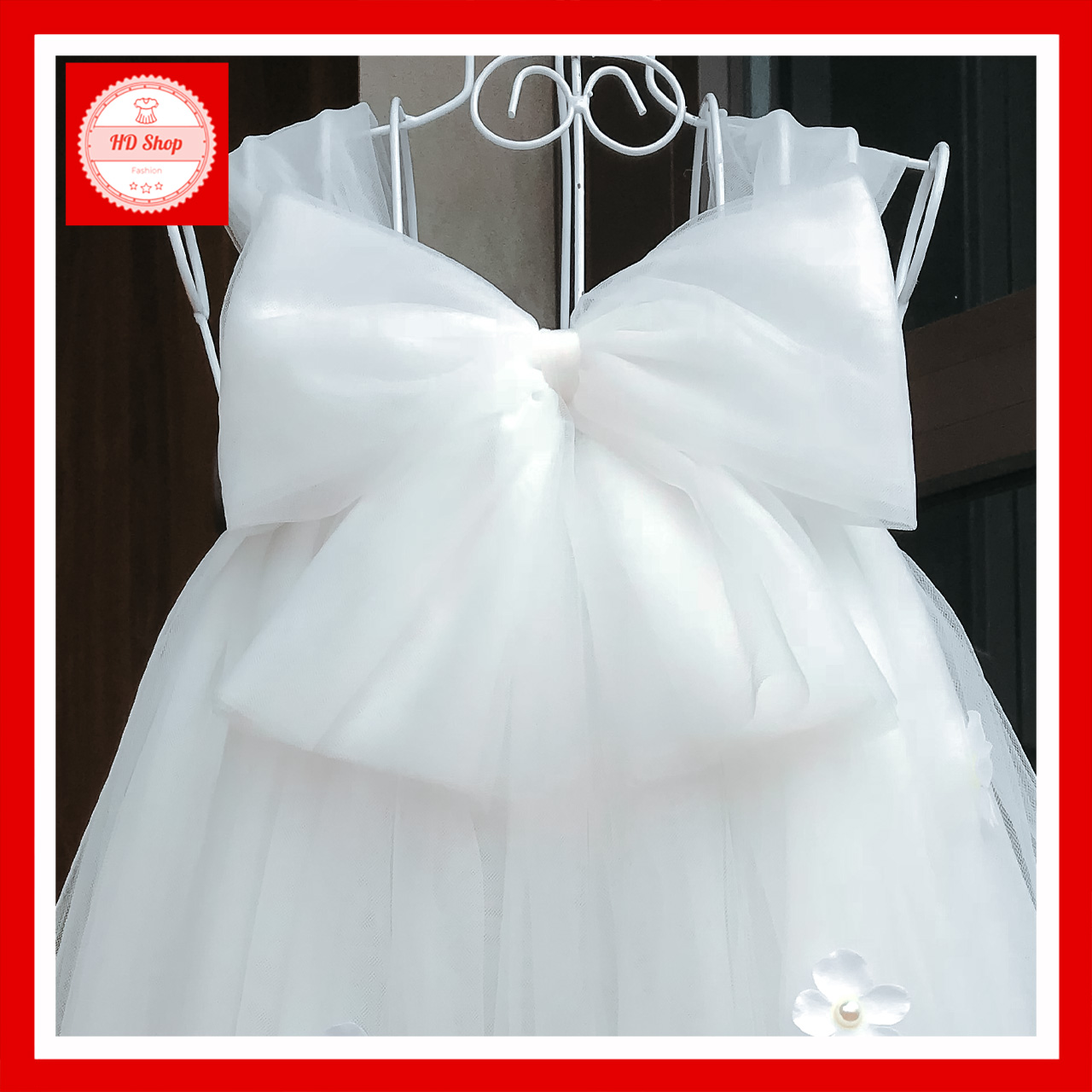 Đầm tutu cho bé ️️ Đầm tutu trắng nơ hoa rơi tú cầu