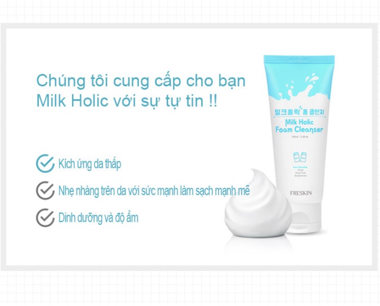 Sữa Rửa Mặt Men Sữa Sạch Freskin, Thanh Tẩy và Tái Tạo Da Mới, Dưỡng Trắng Mịn Da - Milk Holic Foam Cleanser FRESKIN (100ml)