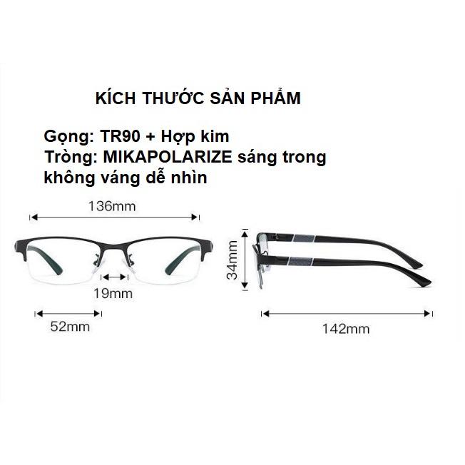 Kính lão thị viễn thị trung niên thể thao nam nữ nửa viền KVN677UNIQUI Nhật bản tròng kính chiết suất 1.61