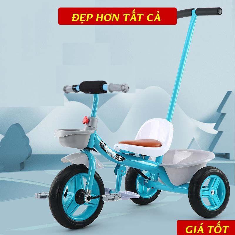 Xe đạp 3 bánh có cán đẩy ghế da cao cấp