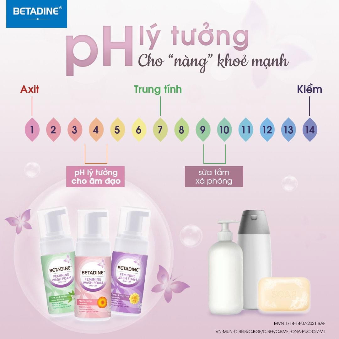 Bọt vệ sinh phụ nữ Betadine Feminine Wash Foam Daily Use Fresh & Active Lemon Verbena 100ml