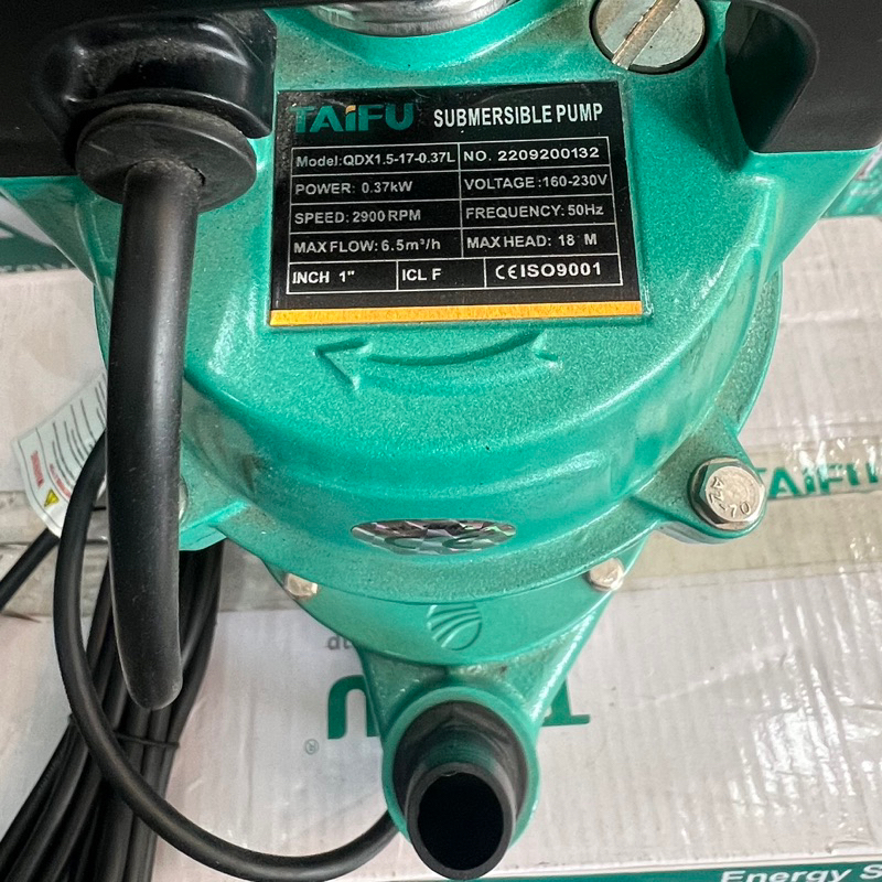 Máy bơm chìm đẩy cao 370W (0.5HP) Thân nhôm sơn tĩnh điện, không ngâm dầu TAIFU QDX1.5-17-0.37L - Bảo hành 1 năm