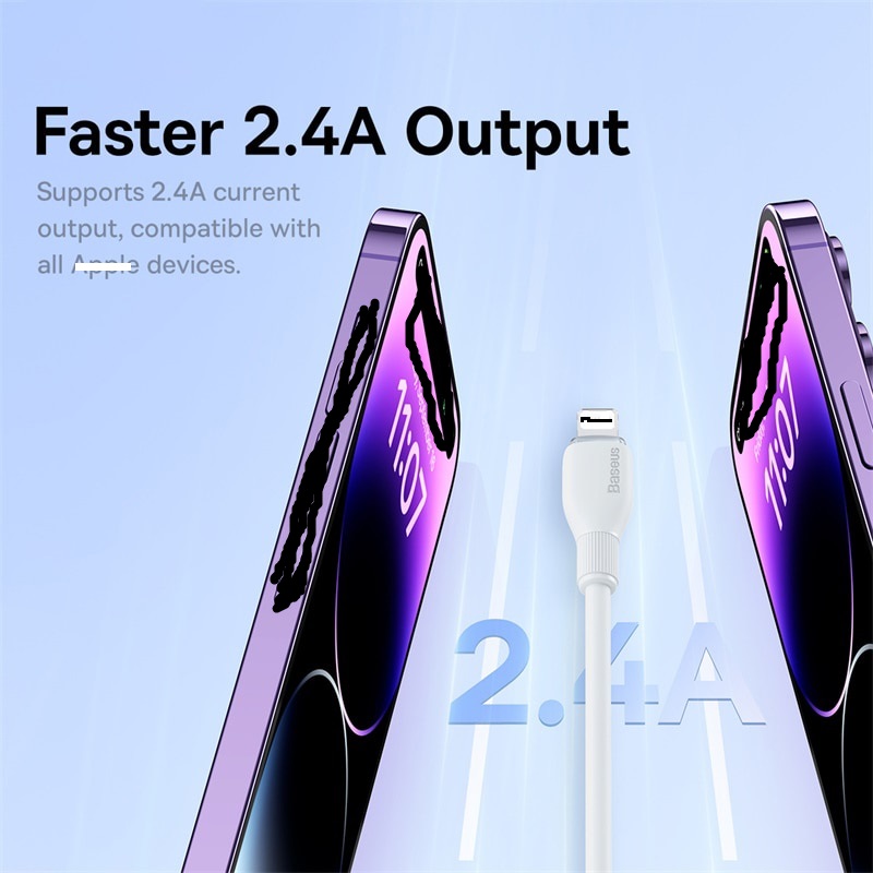 Cáp sạc nhanh, truyền dữ liệu cho Ai-phôn Ba-se-us Pudding Series Fast Charging Cable USB to Lai-nin 2.4A - Hàng chính hãng